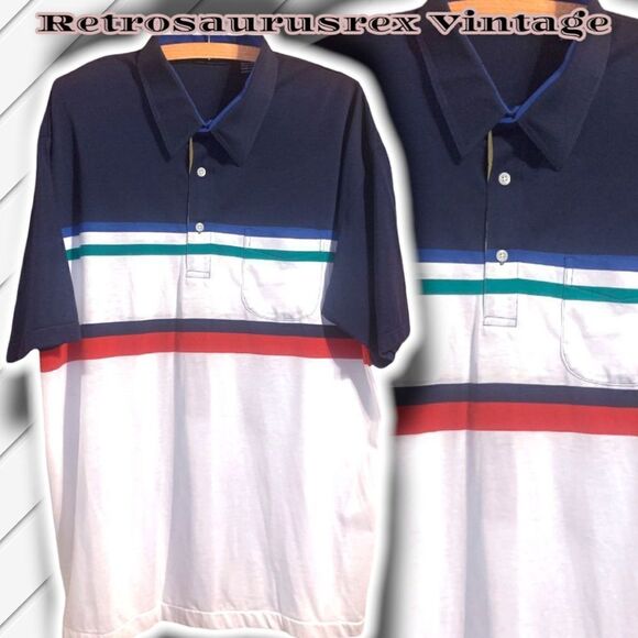 𝅺vintage Retro 1980’s Van Heusen Men’s Striped Polo Shirt, XL - Picture 1 of 5